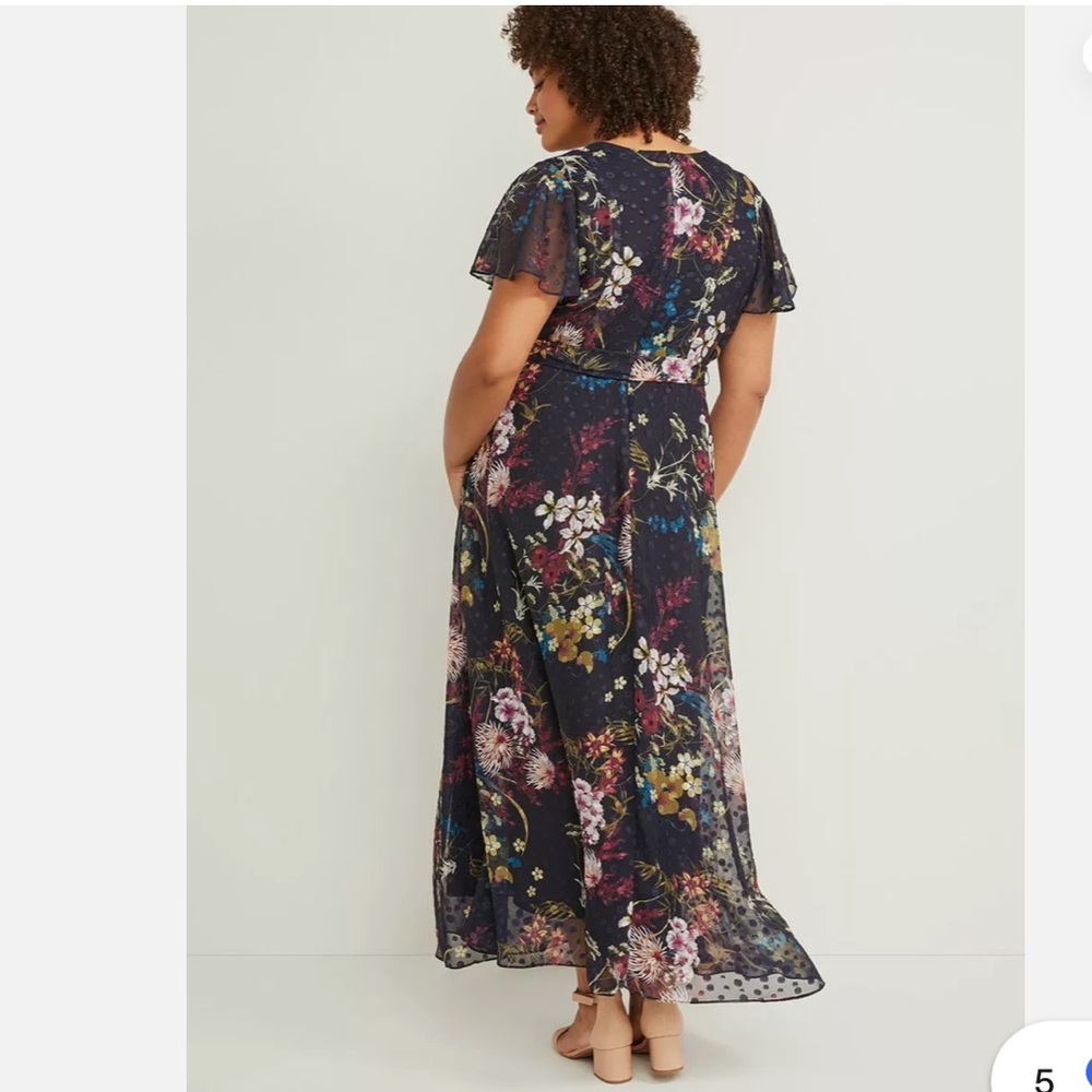 LANE BRYANT FLORAL CHIFFON CLIP DOT SURPLICE MAXI DRESS - Picture 6 of 14